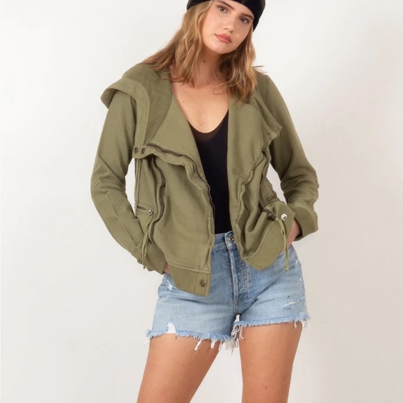 Jackets & Blazers - NWT Free People Carmen Cropped Moto Jacket In Olive Sparrow